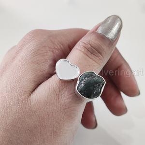 Joyería de piedra en bruto Anillo de mujer Piedra preciosa de Esmeralda natural Anillo de corazón de piedra natal Joyería de Navidad Anillo de plata esterlina 925 - Product Image 1