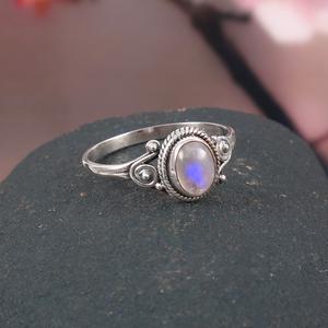 Anillo de Plata de Ley 925 para Mujer, Estilo Clásico, Ovalado, con Piedra Lunar Arcoíris, Engaste de Bisel, Estilo Bohemio, para Cumpleaños o Aniversario - Product Image 6