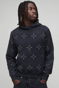 Sweat à capuche en molleton écologique de qualité supérieure, entièrement orné de strass, 100% coton, ourlet côtelé, poignets côtelés, vêtements décontractés pour hommes - Product Image 2