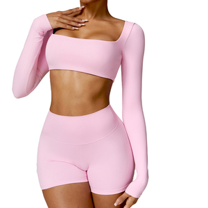 ชุดออกกำลังกายแขนยาวสำหรับผู้หญิงชุดออกกำลังกายเล่นฟิตเนสชุดเล่นกีฬาเอวสูง - Product Image 3