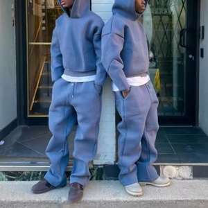 Chine Usine Unisexe Automne Solide 100% Coton Survêtement Street Wear Broderie Empilé Cargo Pantalon À Capuche Ensembles Flare Joggers - Product Image 2