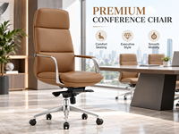 Chaise de conférence moderne en cuir, chaise de bureau de direction à dossier haut avec base en aluminium pour salle de réunion