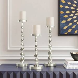 DecMode Silver Aluminum <b>Candle</b> <b>Holder</b> Silver Twisted Metal <b>Candle</b> Stands Modern <b>Taper</b> <b>Candle</b> <b>Holders</b> for Living Room - Product Image 4