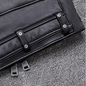 Genuine <b>Mens</b> <b>Black</b> Leather Bomber <b>Jacket</b> Classic Biker Style Zip Closure Slim Fit <b>Denim</b> Streetwear Moto Style Cotton Lining - Product Image 5