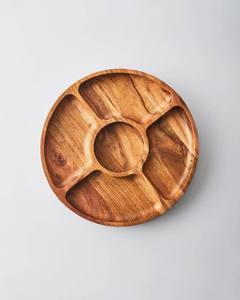 Bandeja de servicio de madera de acacia con cuenco de inmersión de vidrio, plato de aperitivo de madera para decoración del hogar, fiestas, producto de vajilla de entretenimiento - Product Image 1