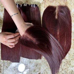 Raw Vietnamese Remy Hair Bone Straight Human Hair Bundles with Silky Straight <b>Lace</b> <b>Closure</b> Double Drawn Cuticle Aligned - Product Image 1