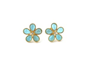 <b>Blue</b> Quartz Brass Handmade 18k Gold Plated <b>Earrings</b> - Gift For Women Flower <b>Stud</b> <b>Earrings</b> - Product Image 5