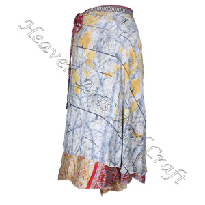 Jupe portefeuille conception dames robe dernière mode jupe femmes porter Vintage soie Sari longue longueur enveloppante jupe 2 couches Saree - Product Image 3