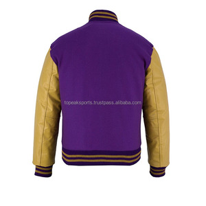 2026 OEM Most Selling Purple <b>Wool</b> With <b>Yellow</b> Leather Sleeves Varsity Jacket For Men's High Quality Low MOQ Heated Winter Jacket - Product Image 2