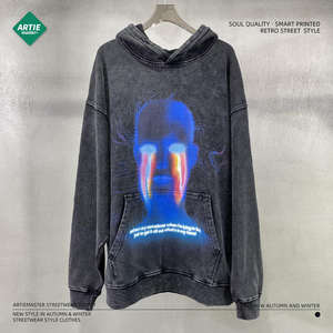 เสื้อฮู้ดผ้าฝ้าย400GSM ซักกรดวินเทจพิมพ์ลายดิจิตอลโอเวอร์ไซส์สำหรับฤดูหนาวดีไซน์ดั้งเดิม100% กำหนดได้เอง - Product Image 5