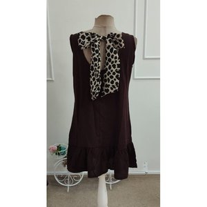 Robe courte à bretelles et col rond pour femme avec imprimé léopard, en viscose tissée à lacets, 35352 - Café - Product Image 6