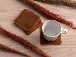 Custom Luxury Real Leather Cup Mat <b>Coasters</b> <b>for</b> Gifts Genuine Leather <b>Coasters</b> Set <b>for</b> <b>Drinks</b> |OEM ALWCOA02 - Product Image 4