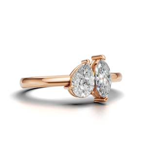 IGI Certified Lab Grown Diamond Toi Et Moi <b>Ring</b> 18K Yellow / White & Rose Gold Pear & Marquise Shape Engagement <b>Ring</b> For Women - Product Image 3