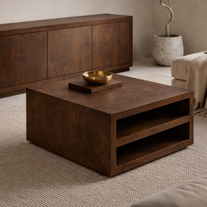 Mesa de Centro de Madera Maciza Mimosa con Acabado Negro |   Mesa de Salón Moderna y Ecológica Hecha a Mano |   Mueble de Diseño para Salón - Product Image 1