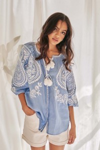 Novo Atacado Ucraniano Blusas Mulheres Plus Size Mão Bordada Mangas Elásticas Ajustáveis E Exquisite Tassel Blusa Tops