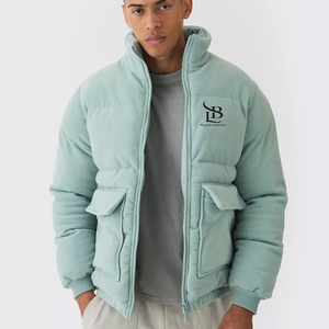 Nouvelle arrivée, veste matelassée à col cheminée en polaire, couleur sauge, coupe-vent, chaude, pour l'hiver, de haute qualité, pour homme, avec poches - Product Image 1