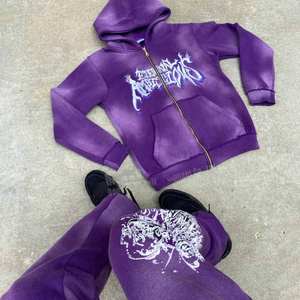 ชุดวอร์มกันหนาวแบบมีซิปมีฮู้ดสำหรับผู้ชายกางเกงวอร์มสไตล์วินเทจสำหรับฤดูหนาวโลโก้ที่กำหนดเอง - Product Image 1