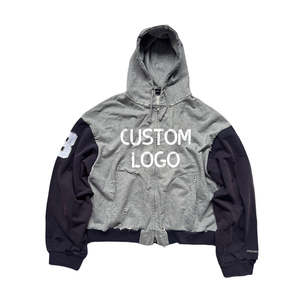 เสื้อมีฮู้ดแบบมีซิปสำหรับผู้ชายโอเวอร์ไซส์ผ้าฝ้ายฟอกสีเย็บติดโลโก้ออกแบบได้ตามต้องการสำหรับฤดูหนาว - Product Image 1