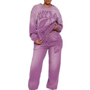 Conjunto Deportivo de Otoño para Mujer Talla Grande, Sudadera con Capucha y Pantalones Deportivos de Algodón Grueso Estampado, Corte Regular, Color Sólido - Product Image 1