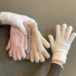 Gants d'hiver en velours de vison à cinq doigts, gants chauds et imperméables pour femmes, gants de cyclisme en plein air, couleur unie, mitaines Wistiti - Product Image 4