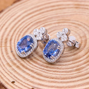 Precioso zafiro azul de alta calidad y Diamante 18K oro blanco hecho a mano mujeres pendientes de gota joyería para venta al por mayor - Product Image 4