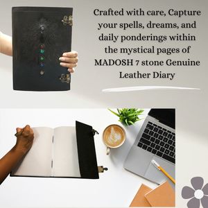 สมุดปกหนังแบบเกลียว A3วินเทจทำด้วยมือเข็มกลัดหินจักระ7ชิ้นแบบล็อคหน้าสไตล์การพิมพ์ที่ไม่มีซับในสำหรับงานศิลปะและการเขียน - Product Image 5