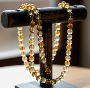 Women's 18-Inch Natural <b>Citrine</b> Stone Beaded <b>Necklace</b> Tibetan Silver 10K Gold Plated Geometric Design Trendy Gift Jewelry - Product Image 3