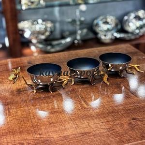Juego de 3 Tazones Decorativos Modernos y Pulidos para Servir Frutos Secos, Ecológicos, de Lujo, con Base Dorada en Forma de Rama, para Fiestas - Product Image 1