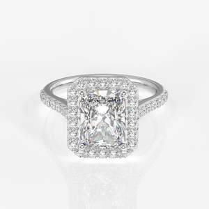Radiant Cut Moissanite Diamond Halo Compromiso Anillo de plata esterlina - Product Image 5