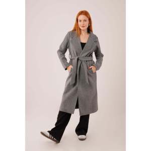 Lustrin Women's Long Lined Anthracite Woven Woolen Blend Warm Overcoat Wholesale Winter Jacket Pockets Available S-XL Sizes - Product Image 5