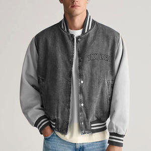 Veste en jean vintage pour homme avec manches en cuir personnalisées, veste bomber de baseball, veste en chenille avec broderie de lettres pour homme - Product Image 6