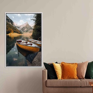 Elegant Nature Landscape Boat Print Canvas Wall Art for Modern Decor,White <b>Framed</b> - Product Image 1