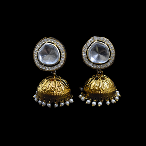 Best Selling Golden Antique Finish and Brass Material Kundan <b>Stud</b> Jhumka <b>Earring</b> Fancy Jewelry for <b>Girls</b> and Women - Product Image 4