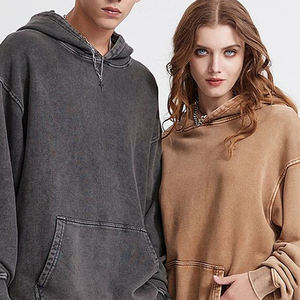 Sudaderas con capucha para parejas de lavado ácido de gran tamaño con impresión digital bordada para la temporada de invierno - Product Image 4