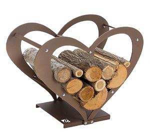 Porte-bûches en forme de coeur en métal avec revêtement en poudre marron parfait pour le stockage de bois de chauffage extérieur élégant et la décoration de jardin - Product Image 1