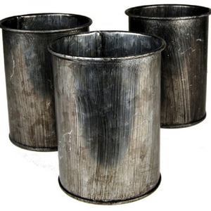 Ensemble de pots de fleurs de jardinière de décoration de jardin en métal galvanisé rond gaufré pour application extérieure et domestique - Product Image 6