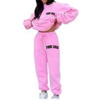Conjunto de Sudadera con Capucha y Pantalones Deportivos de Forro Polar para Mujer, Diseño Sólido, Tops Cortos, Logotipo Personalizado en la Parte Delantera