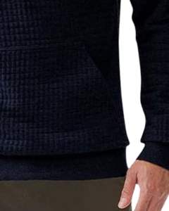 Custom Men Navy Blue & <b>Quilted</b> Hoodie Pullover Long Sleeve Casual <b>Sweatshirt</b> Winter Wear With Contrast Panel And Drawstring Hood - Product Image 6