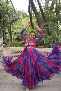 Robe réversible en faux georgette de style indien/pakistanaise pour femmes, Laheriya Bandhej, manches longues, doublure en coton, pour les fêtes et les mariages - Product Image 6