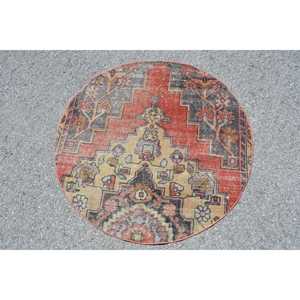 พรมวินเทจขนาด 3.6x3.6 ฟุต, พรมตุรกีทรงกลม, พรมสีน้ำตาลแดงไล่เฉด - Product Image 3