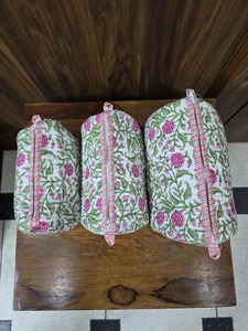 Algodón ecológico Vintage grande acolchado Floral blanco para Set 3 bolsas de cosméticos cierre de cremallera estuche impermeable estampado de bloque - Product Image 2