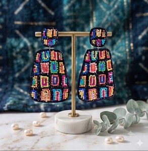 Pendientes geométricos con cuentas, tela de perlas de imitación, estilo clásico, joyería de moda para mujer - Product Image 1