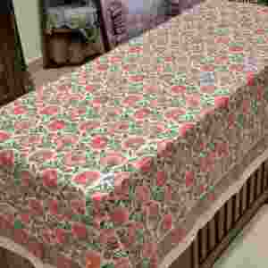 Cubierta de mesa de lino de algodón 100% con estampado de bloque de mano real bordado floral - Product Image 3