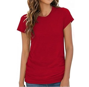 Camisetas de Manga Corta con Cuello Redondo para Mujer, al por Mayor, MOQ Bajo, 100% Algodón, Camiseta con Cuello Redondo, Ecológica, Ropa de Calle para Exteriores, Transpirable - Product Image 1
