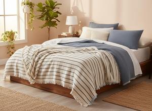 Cubrecama de Muselina Premium de 8 Capas con Rayas, Manta de Verano Refrescante - 100% Algodón Natural, 300 Hilos, Ecológico - Product Image 3