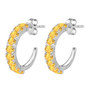 Latest Designer Citrine Gemstone Golden <b>Hoops</b> 925 Sterling Silver <b>Earrings</b> Women Cute Indian Jewelry Manufacturer's Gift Gold - Product Image 3