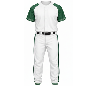ชุดเบสบอลแขนแร็กแลนสีขาวและเขียวเข้มคุณภาพสูง พร้อมงานตกแต่งประณีตแบบกำหนดเองและกางเกงทีมลายแถบข้าง - Product Image 2