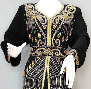 Moderno lujoso marroquí Georgette Kaftan bordado de cuello alto de manga larga a prueba de sol Hijab diseñador ropa modesta para musulmanes - Product Image 2