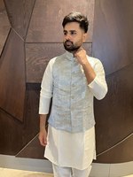 Kurta pyjama pour homme, style cérémonie Pooja, style Koti, en soie Georgette, doublure en fausse fourrure, design réversible, pour fête, mariage, coupe classique