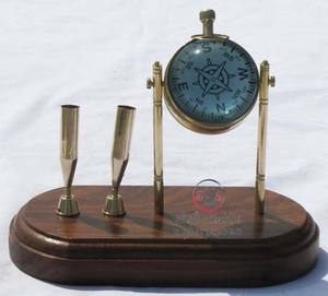 ของตกแต่งโต๊ะทะเลเข็มทิศนาฬิกาสำหรับสะสมที่เก็บปากกาตั้งโต๊ะแบบเหล็กชุบทองงานฝีมือทำจากไม้ควอทซ์สำหรับบ้าน - Product Image 2